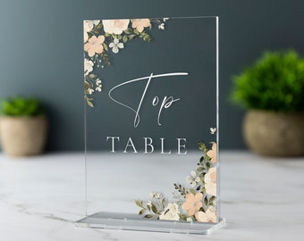 Acrylic Wedding Table Number Name Plaques - Peach Floral