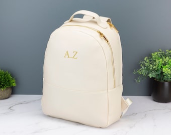 Embroidered Women's Backpack Vegan Leather Travel Bag Choice of Colours Personalised with Initials or Name