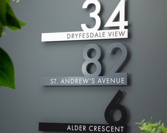 Contemporary Cut Out Modern House Number Sign Printed Address Signage - Matt & Gloss Finishes