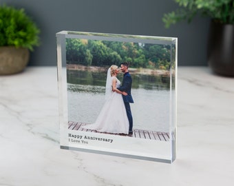 Personalised Photo Print Acrylic Block Plaque With Custom Message Freestanding Plaque Photo Gift