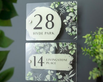 House Number Sign Printed Address Signage - Eucalyptus Modern Vintage Floral Plaque