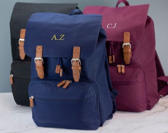 Vintage Backpack Embroidered with Name Initials Choice of Colours Work Laptop School Bag with Adjustable Straps