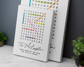 Personalised Family Word Search Canvas Print - Boyfriend Girlfriend Valentines Love Birthday Wedding Christmas