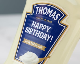 Personalised Mayonnaise Label Vinyl Sticker Funny Novelty Gift Birthday Anniversary