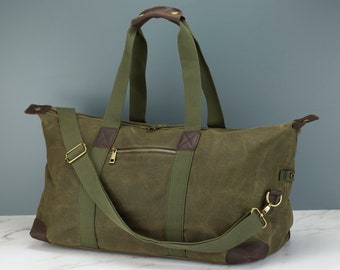 Personalised Canvas Holdall Bag Black, Green Or Sand - Weekend Travel Bag Embroidered with Initials