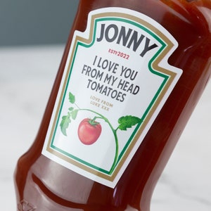 Personalisierte Tomaten Ketchup Sauce Label Vinyl Aufkleber Lustige Neuheit Geschenk Geburtstag Jubiläum