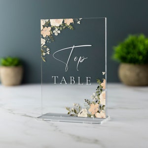 Acrylic Wedding Table Number Name Plaques - Peach Floral