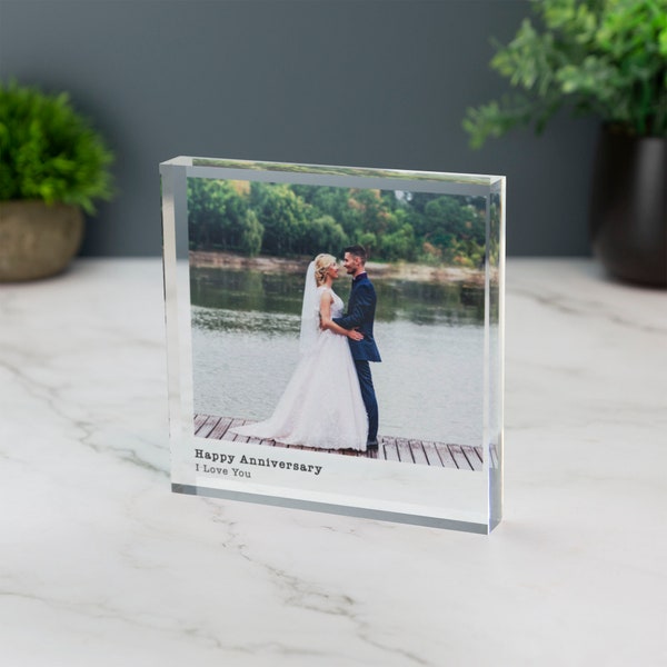 Personalised Photo Print Acrylic Block Plaque With Custom Message