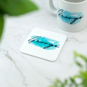 Personalised Name Coaster Watercolour Effect Printed Acrylic Drinks Coaster - Novelty Coaster Gift