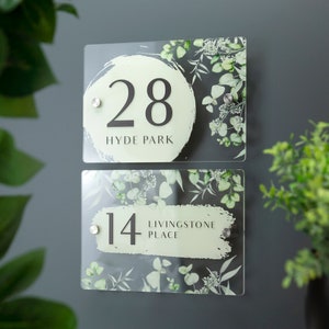 Hausnummer Schild Adressschild Gedruckt - Eukalyptus Moderne Vintage Blumenplakette