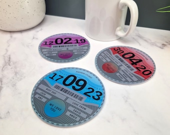 Personalised Tax Disc Coaster Round Printed Acrylic Drinks Coaster - Novelty Car Gift Coaster