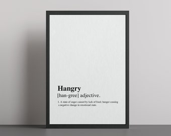 Hangry Definition Print Personalised Wall Art Print Dictionary Definition Print - Available With Frame