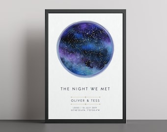 Personalised Night We Met Star Map Print Star Constellation Map Gift - Available With Frame | Engagement Wedding Anniversary Gift