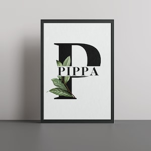 Póster artístico personalizado con monograma y nombre impreso, disponible con marco