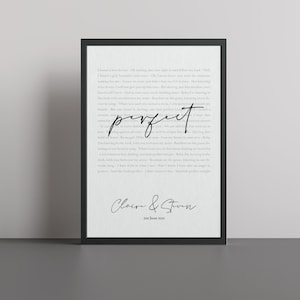 Impresión de arte mural con letras de canciones personalizadas y nombres (disponible con marco)