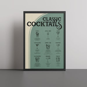 Classic Cocktails Poster Print Vintage 1920s Drinks Style Wall Art Poster - Rahmen verfügbar