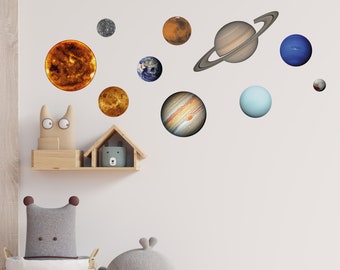 Pegatinas de arte de pared del sistema solar, pegatinas de vinilo con temática espacial para pared, habitación de niños, dormitorio infantil