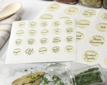 Etiquetas para frascos de hierbas y especias - Etiquetas para almacenar alimentos en la despensa de la cocina - Crema vintage