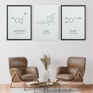 Molecule Poster Happiness Love Peace Chemie - mit Rahmen erhältlich
