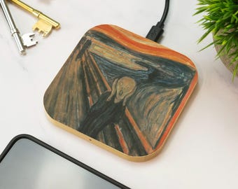 The Scream Wireless Charger Wooden Edvard Munch Famous Art Painting Gothic Desk Accessory Gift