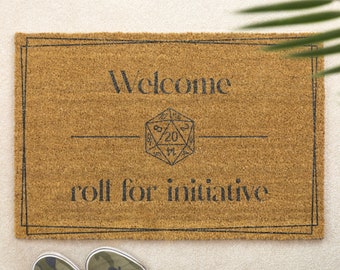 Alfombrilla para puerta de bienvenida con dados D20, alfombrilla para puerta con cepillo, rollo DnD para iniciativa, alfombrilla para puerta delantera, regalo impreso personalizado, Ideas para amigos y parejas