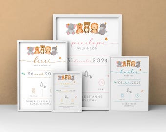 New Baby Personalised Poster Print Custom New-born Baby Birth Details Wall Print - Available With Frame