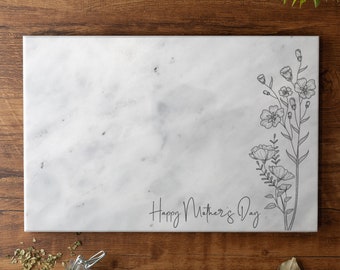 Personalised Solid Marble Chopping Board Mother's Day Custom Printed Cheese Board Floral Branches