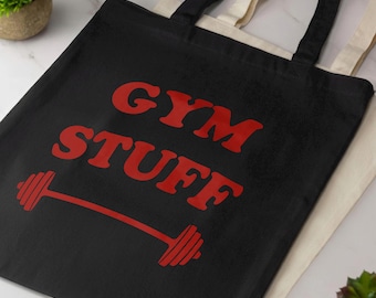 Gym Stuff Tote Bag Funny Novelty Cotton Shopper Bag Long Handle Tote Gym Kit Bag Workout Gift Reusable Eco Bag Fitness Weightlifting Gift