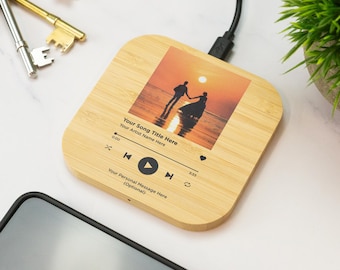 Álbum de canciones personalizado Cargador inalámbrico para teléfono Cargador de teléfono celular de madera Regalo impreso
