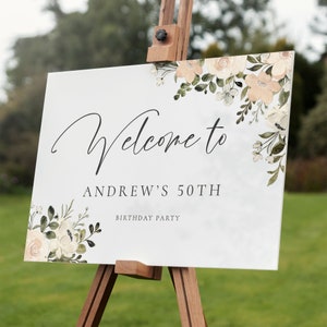 Letrero de bienvenida personalizado para eventos, impresión acrílica con follaje, decoración para la entrada del evento - Diseño 4