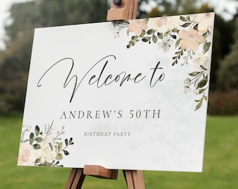 Letrero de bienvenida personalizado para eventos, impresión acrílica con follaje, decoración para la entrada del evento - Diseño 4