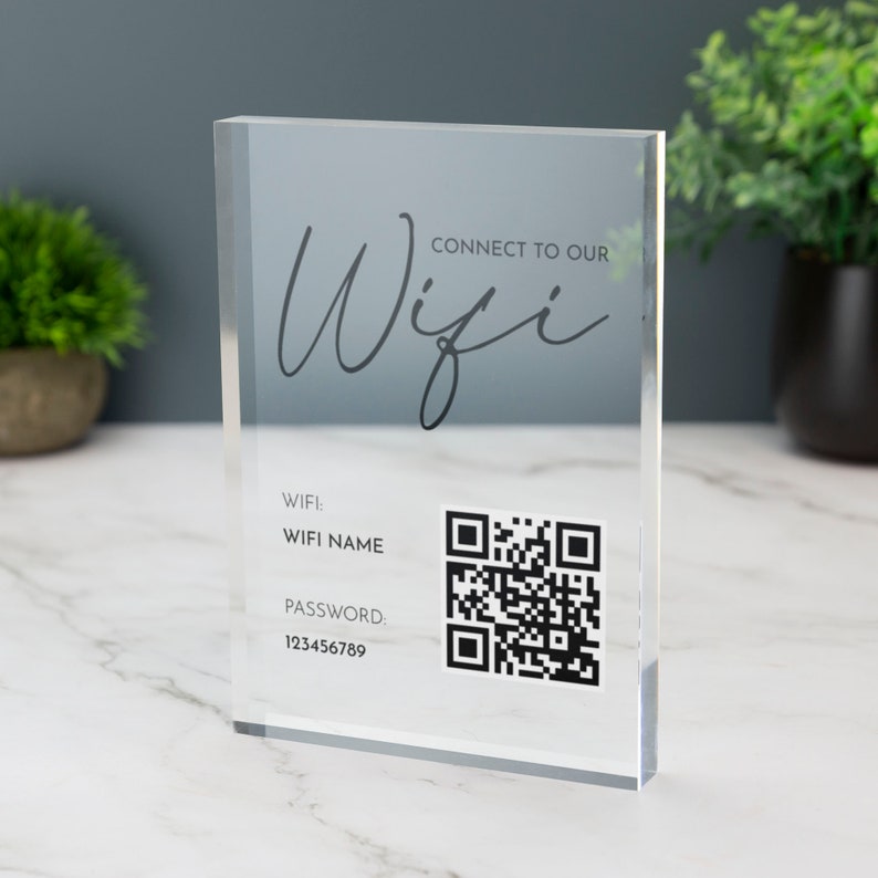 Wifi Acrylic Block Plaque with Password Info and QR Code Office Cafe Shop Internet image 3