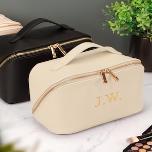 Personalised Makeup Bag Custom Monogram Cosmetic Bag Open Flat Case Personalised Gift for Her Personalised Bridesmaid Gift Lay Flat Bag
