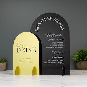 Hochzeit Party Bar Getränke Menü Acryl-Schild Double Arch UV gedruckt Event Signature Drinks