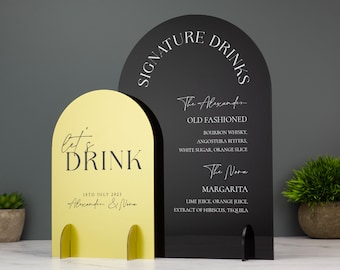 Wedding Party Bar Drinks Menu Acrylic Sign Double Arch UV Printed Event Signature Drinks