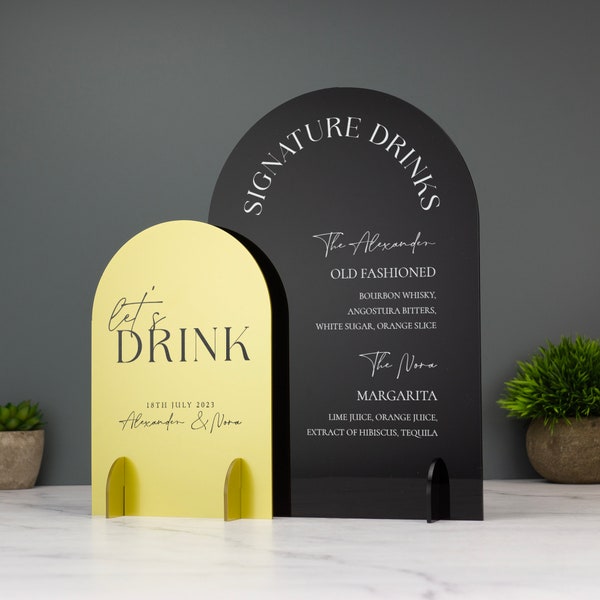 Wedding Party Bar Drinks Menu Acrylic Sign Double Arch UV Printed Event Signature Drinks