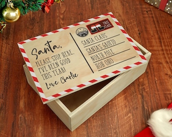 Personalised Christmas Eve Box – Printed Wooden Keepsake Box for Children – Festive Christmas Eve Tradition Gift with Custom Name - Postcard