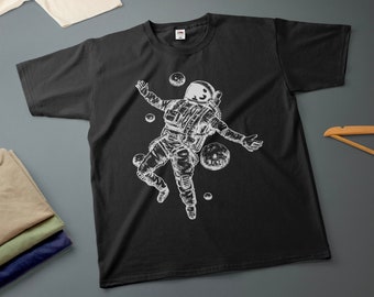 Astronauten T-shirt verschillende maten en kleuren inkttekening Tee