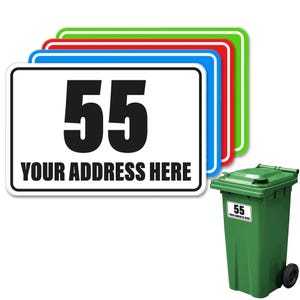 4 autocollants colorés pour numéro de poubelle à roulettes, autocollants pour poubelle, étiquettes d'adresse personnalisées et nom de rue