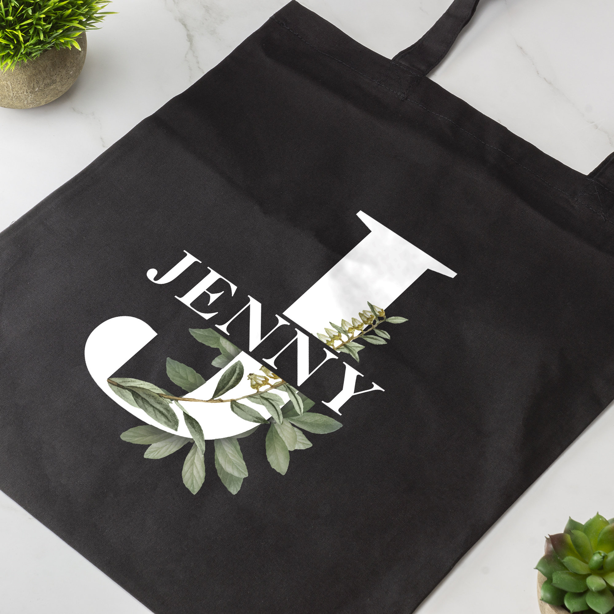 sdjma Initial Printed Canvas Tote Bag