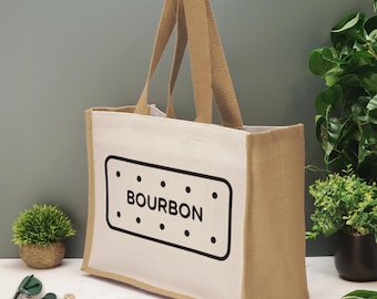 Bourbon Biscuit Tote Bag Funny Novelty Jute Shopping Bag British Biscuit Foodie Gift Reusable Eco Bag Birthday Christmas Gift Tea Lover