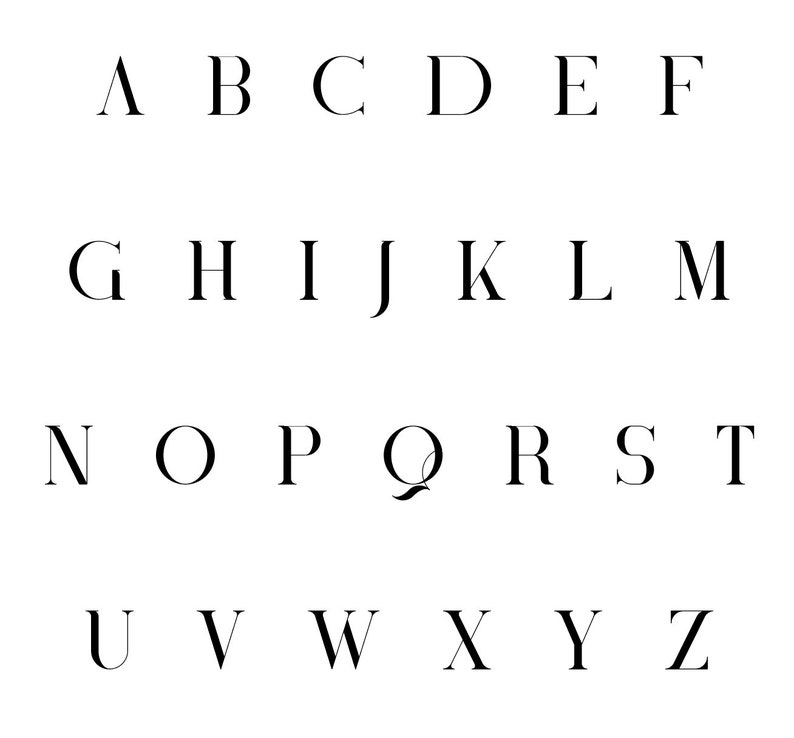 May include: Black and white alphabet letters A through Z in a simple, modern font style.