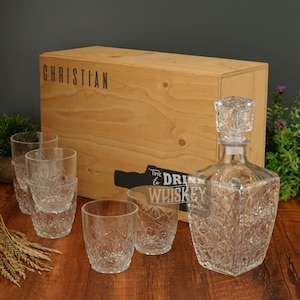 Personalised Whiskey Decanter Set Complete with Custom Printed Box Home Bar, Mancave, Groomsman, Best Man Drink Set Design 5