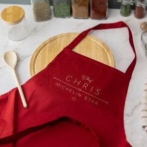 Delantal de chef personalizado para hornear, nombre personalizado, cocina casera, chef, varios colores disponibles