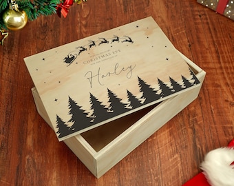 Personalised Christmas Eve Box – Printed Wooden Keepsake Box for Children – Festive Christmas Eve Tradition Gift with Custom Name - Delivery