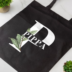 Personalised Monogram Letter Name Tote Bag Custom Name Bag Botanical Flowers Several Colours Available image 4
