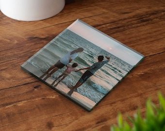 Personalised Square Glass Coaster Custom Photo Upload Picture Print 100mm Tempered Glass Drinks Mat Wedding Anniversary Birthday Memory Gift