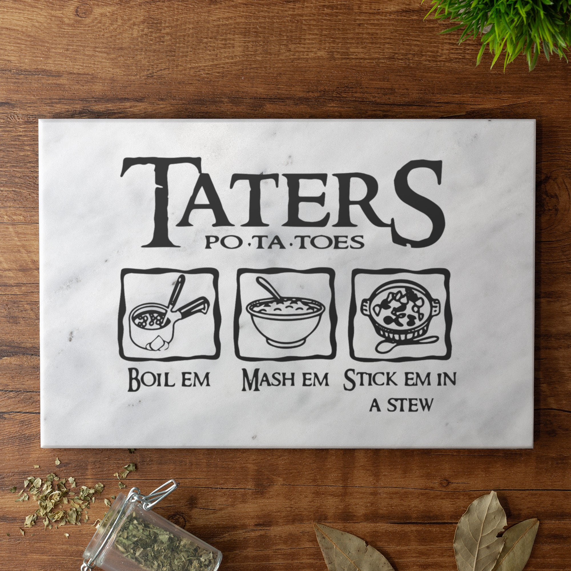 Taters Boil Em Mash Em Collez les dans un ragout Planche a decouper en marbre massif Planche a fromages imprimee personnalisee Etsy France