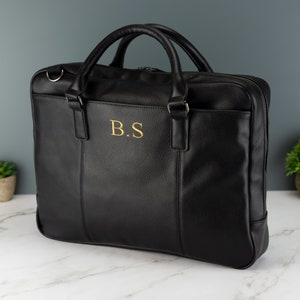 Personalised Leather Laptop Bag with Strap and Handles Briefcase Embroidered with Initials