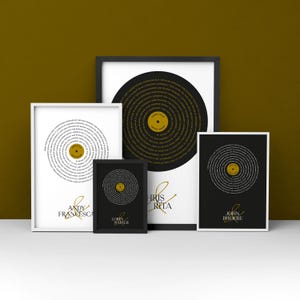 Póster de vinilo con letras de canciones personalizadas para pared, impresión en LP (disponible con marco)
